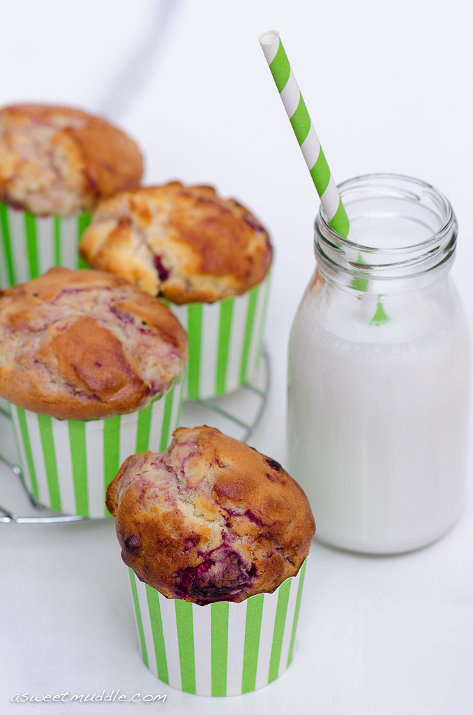 Raspberry, macadamia & white chocolate muffins